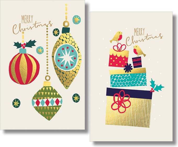 40 Kerstkaarten - Folie - Witte envelop - 10,5 x 16 cm - 2 motieven