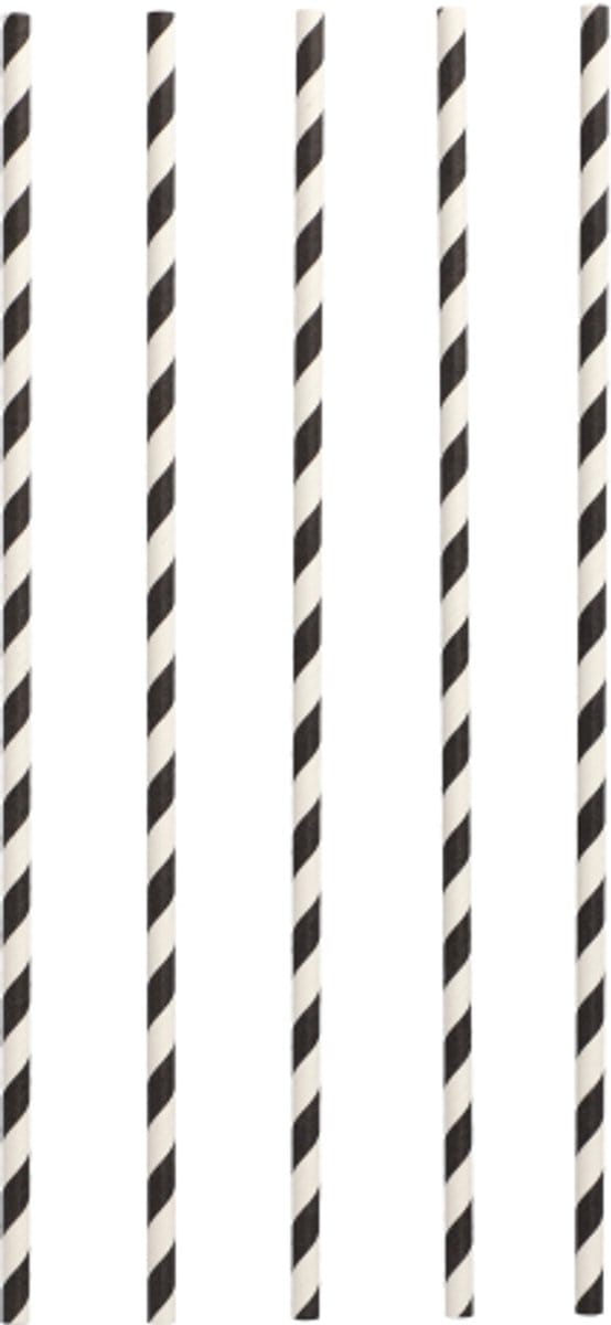 10x 100 Drinkrietjes papier Ø 6 mm · 29 cm zwart/wit Stripes
