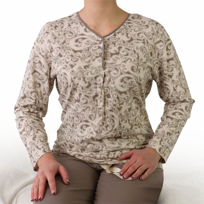 Medaillon Dames Pyjama - Ornament Dessin - Bruin - Maat M