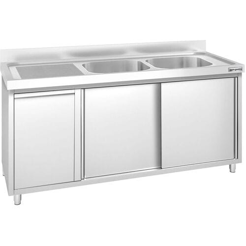 GGM Gastro Spoelkast PREMIUM - RVS - 1600x600mm - met afvalbak en 2 spoelbakken rechts zilver
