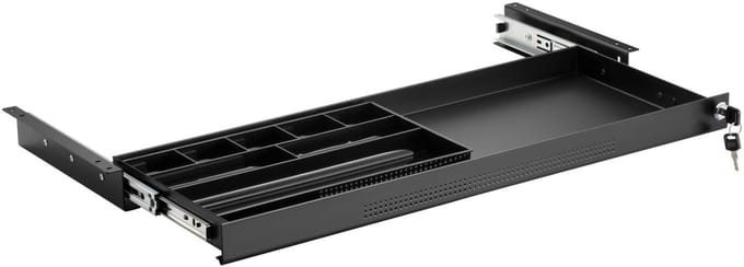 CAVO Documentenlade, afsluitbaar, staal 740 x 250 mm, incl. ladebak zwart, bureaulade, ondertafellade
