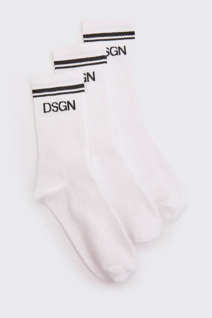Dames Dsgn Studio 3-pack Sportsokken Met Streepdetail | Wit