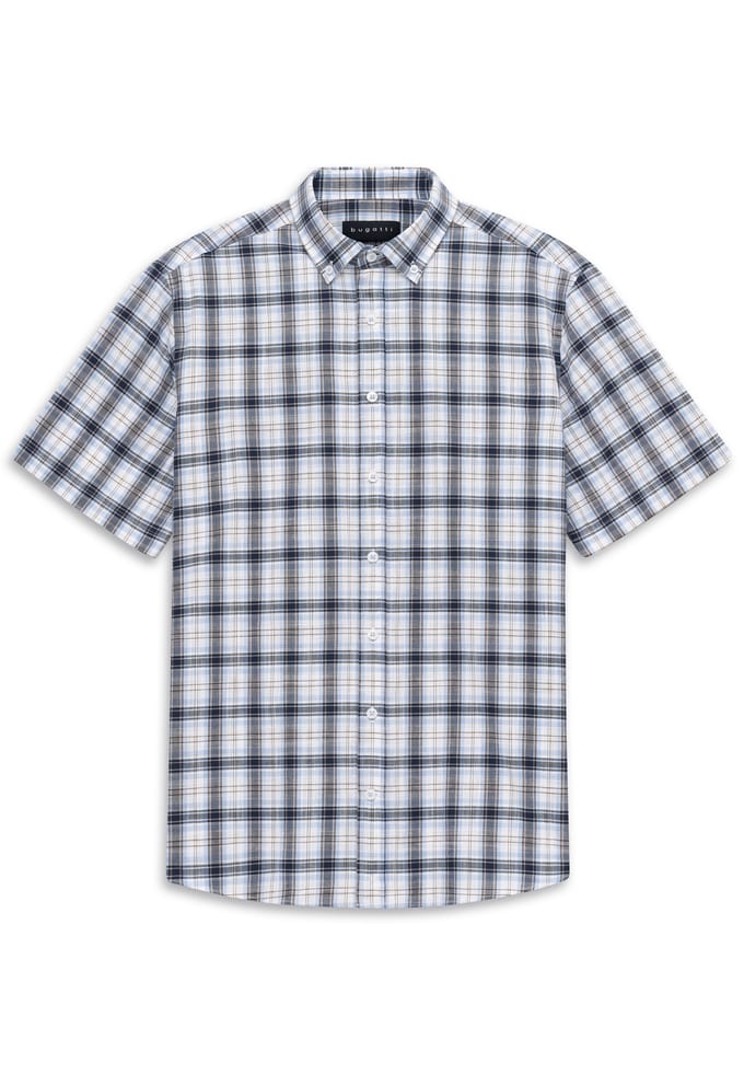 Bugatti Herren Korte mouwen shirt Modern Fit met ruitjespatroon