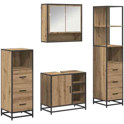 vidaXL - Badkamermeubel - Set - 4 - st - Artisan - Eiken - 65 - x - 33 - x - 60 - cm