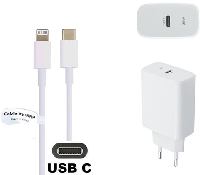 OneOne 30W super snellader + 1,2m OneOne USB C naar Lightning kabel. PD lader. Universele oplader adapter past op Apple iPhone 13 Mini, iPhone 13 Pro, iPhone 13 Pro Max, iPhone 14, iPhone 14 Plus, iPhone 14 Pro, iPhone 14 Pro Max