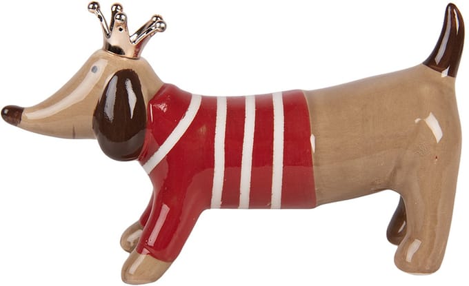 Clayre & Eef Decoratie Beeld Hond 24x6x13 cm Bruin Keramiek