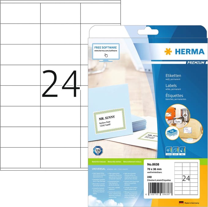 Etiket herma 8638 70x36mm premium wit 240st | 70 stuks