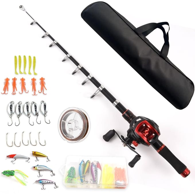 Canne à pêche et moulinet Combo canne à pêche télescopique de 2.1 m avec moulinet Baitcasting à gauche Left Hand black
