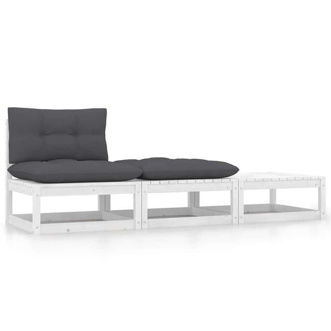 vidaXL - 3-delige - Loungeset - met - kussens - massief - grenenhout - wit