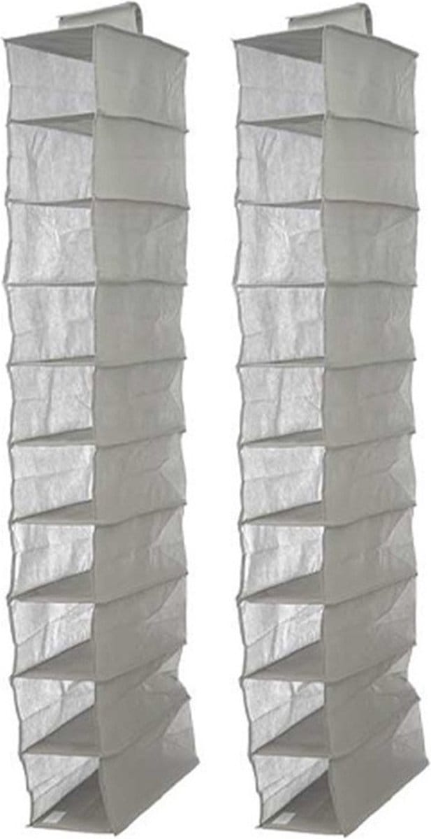 Kipit Kledingkast organizer - 2x - 10 vaks - grijs - 15 x 28 x 118 cm - ruimtebesparend/hangend