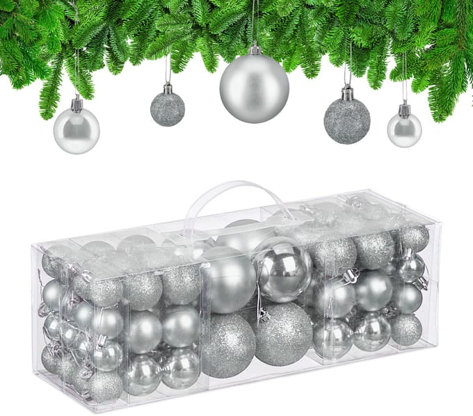 kerstballen set van 76 - 3, 4 en 6 cm - plastic - onbreekbaar - zilver