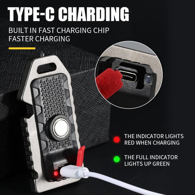 Mini LED-zaklamp, sleutelhanger, licht, waterdicht, oplaadbaar, multifunctionele fluitraambreker zilver