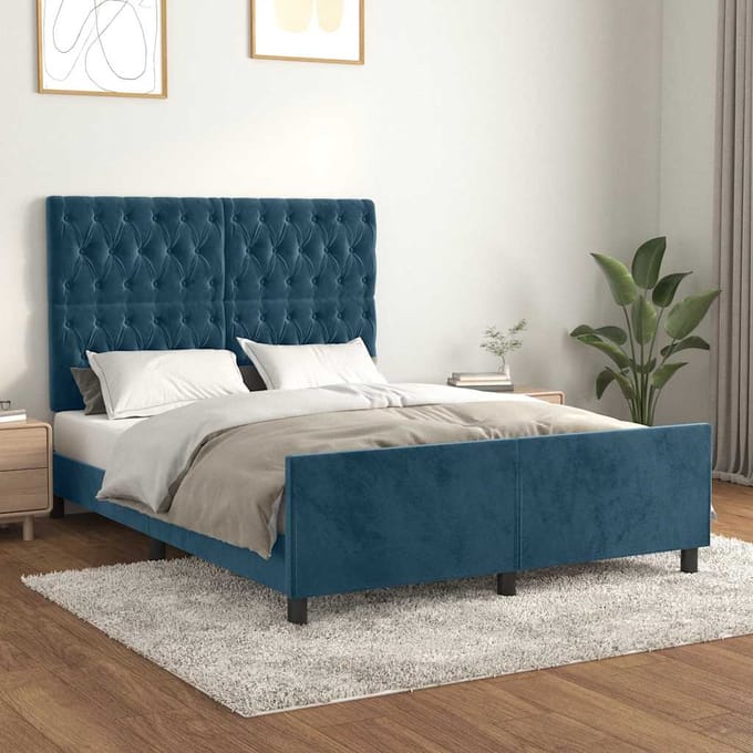 vidaXL - Bedframe - zonder - matras - 140x190 - cm - fluweel - donkerblauw