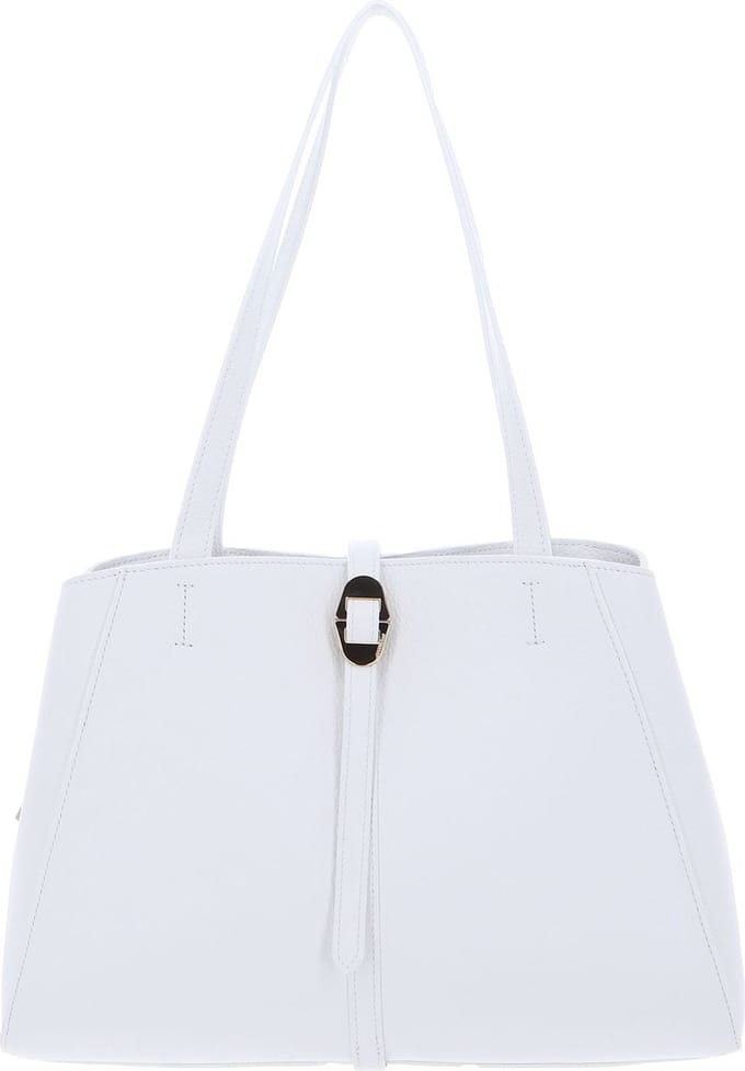 COCCINELLE Leren Schoudertas Shopper Chara Handbag Grained Leather Brillant White Wit