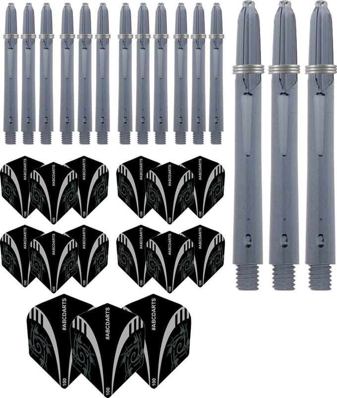 ABCDarts - Dart Flights En Dart Shafts - Tribal Edgeglow - Medium Zwart - 5 sets