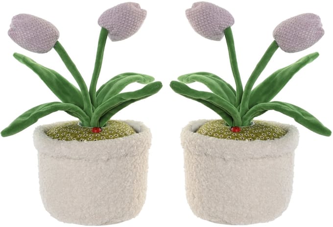 ITEM Deurstopper tulpen in pot - 2x - paars - polyester - 14 x 14 x 30 cm - tegen klapperende deuren