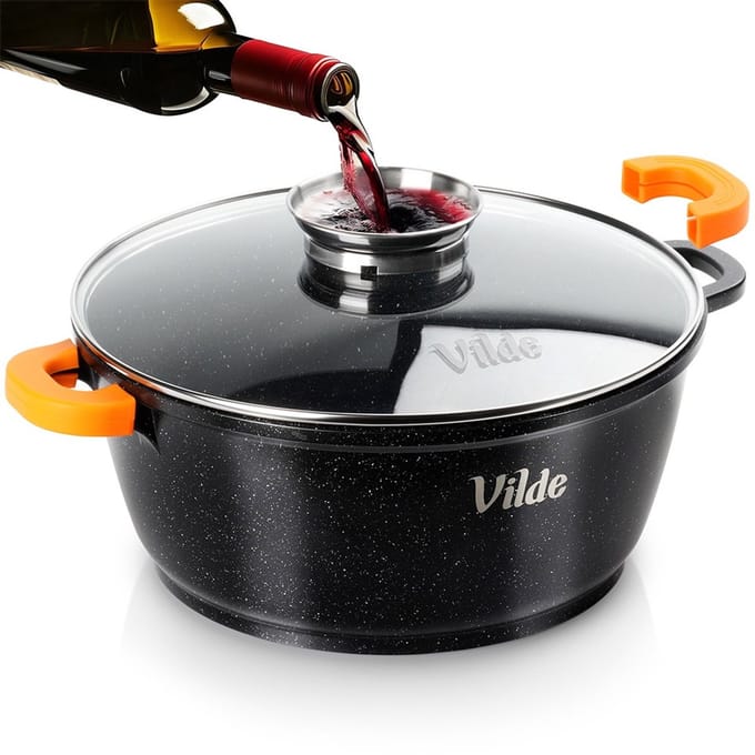Kookpan Graniet met Glazen Deksel 28 cm, 5,8 l - Kookpot - Soeppan