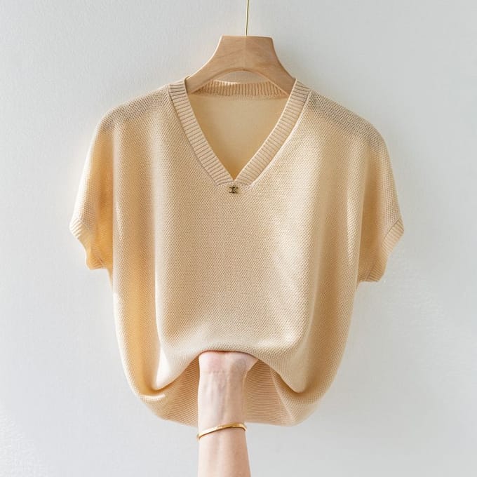 Verhoogde Zomer T-shirt met Korte Mouwen voor Dames, Losse Pasvorm, Oversized, Dunne Top, Basis Gebreide Trui L gray