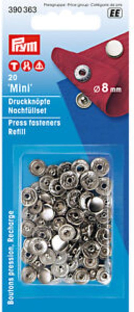Naaivrijdrukknoop Navulling 8 mm Zilver Prym - 20 stuks
