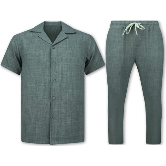 Twinset - Zomerset Heren - Linnen Look Shirt Heren - Zomer Broek Heren - MG-011 - Grijs