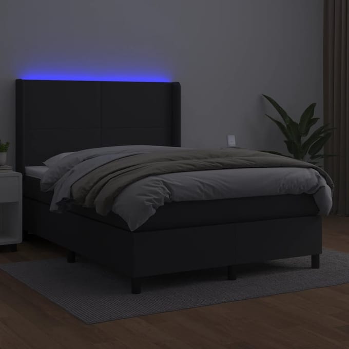 vidaXL - Boxspring - met - matras - en - LED - kunstleer - zwart - 140x200 - cm