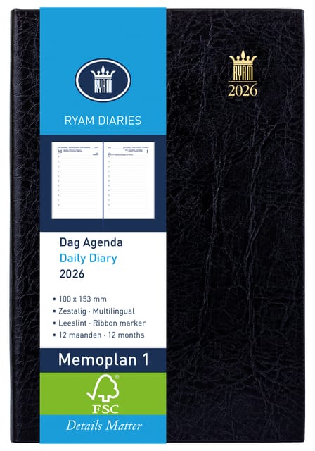 Agenda 2027 Ryam Memoplan 7 Suprema ringplastic 7dagen/2pagina's zwart