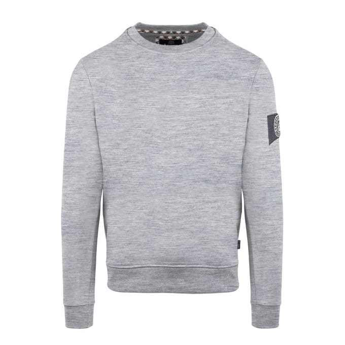 Aquascutum Heren-sweatshirt met geribde kraag en patch (Grijs)