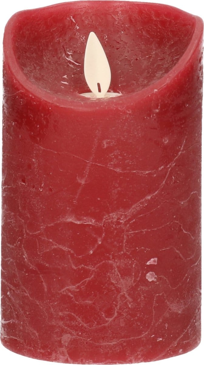 Anna's Collection Led kaars/stompkaars - bordeaux rood - H12,5 x D7,5 cm - wax - bewegende vlam