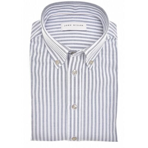 John Miller Overhemd Striped Pure Cotton Oxford Button-Down Donker Blauw / male