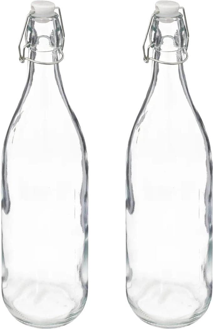 5Five Beugelfles/weckfles - 2x - glas - transparant - luchtdicht - 1 liter - waterfles - limonade
