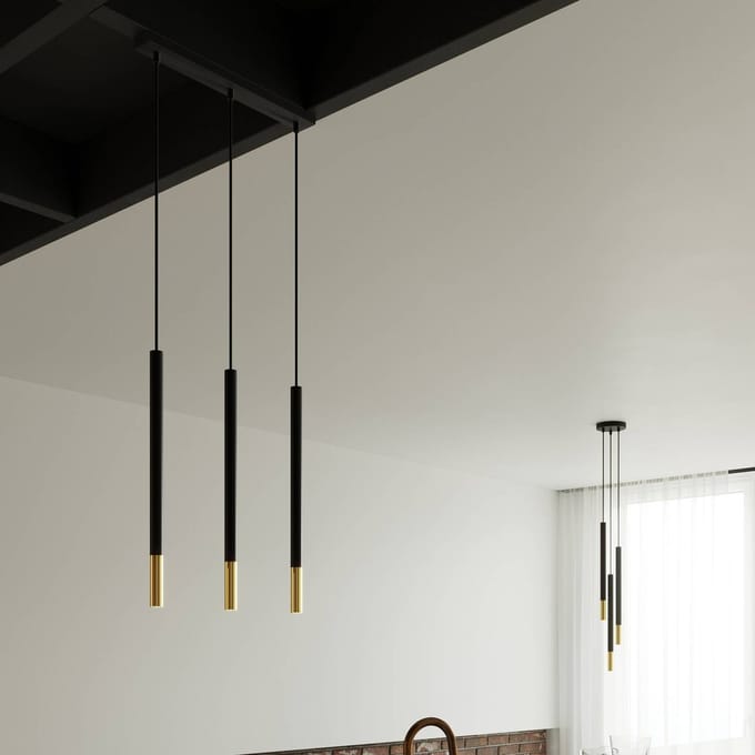 Euluna Thalassa hanglamp 3-lamps G9 zwart/goud langwerpig