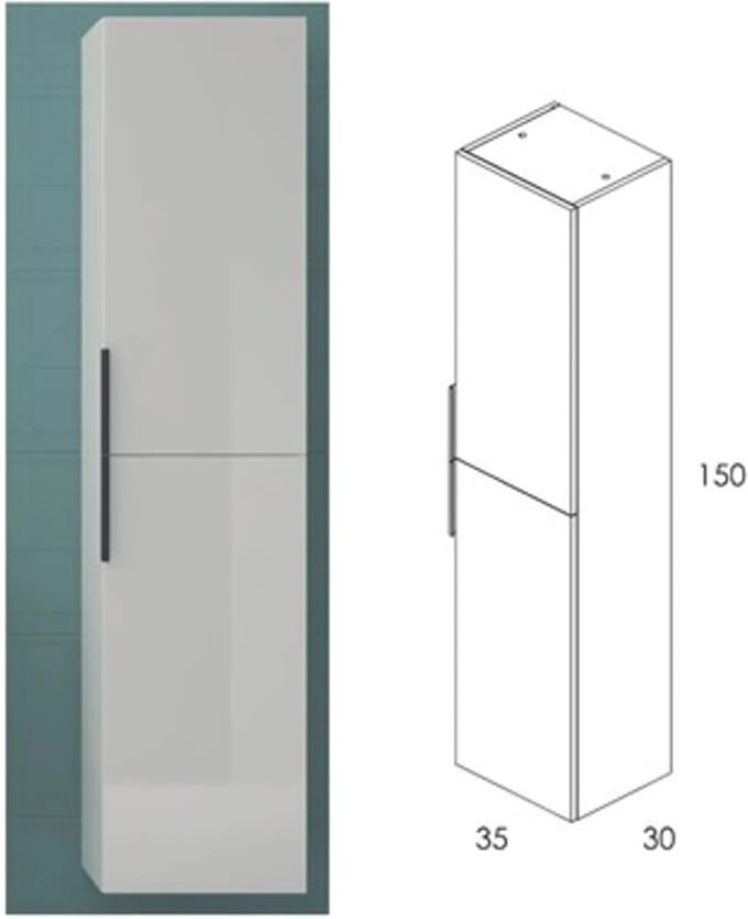 Royo Hoge Badkamerkast Indus 35cm - Wit Glanzend - Met 2 Deuren - 35x150x30cm