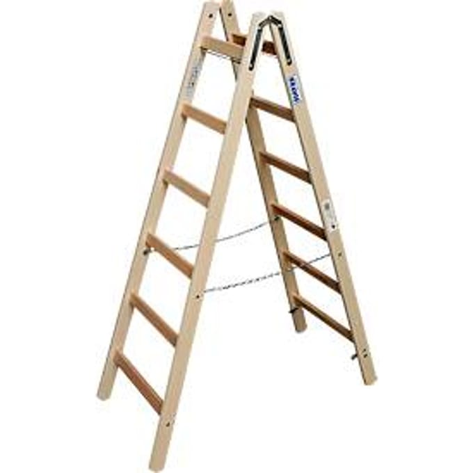 Dubbele trapladder, hout, 2 x 6 sporten