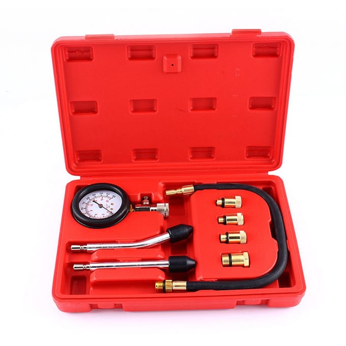 Benzinemotorcompressietester testmeter kit auto motor garage gereedschapskoffer red