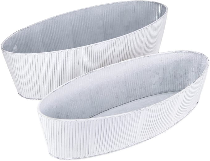 Ovale metalen kom in wit en zilver, 32,5 cm/37 cm, set van 2.