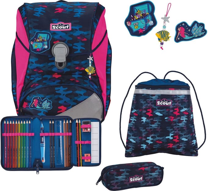 Scout Schooltas Alpha Set 4-delig Magic Sea Donkerblauw