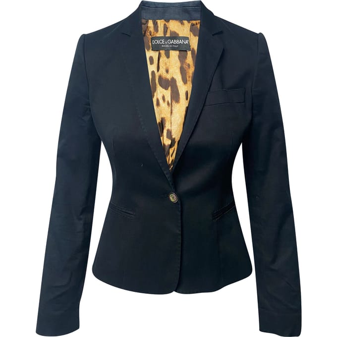 Dolce And Gabbana Leeuwenspots Lined Blazer in Marineblauw Katoen