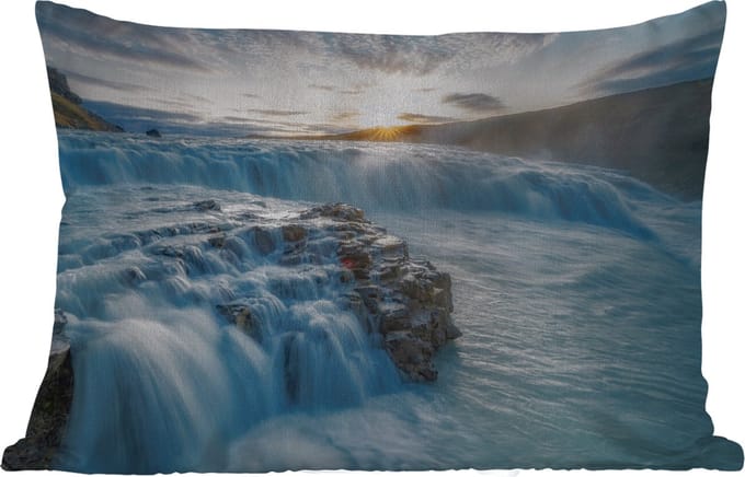 Buitenkussens - Tuin - Waterval - Water - Stenen - Zon - Natuur - 50x30 cm