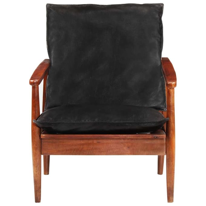 vidaXL - Fauteuil - echt - leer - en - massief - acaciahout