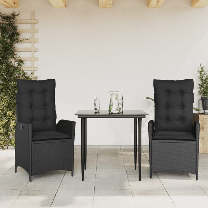 vidaXL - 3-delige - Tuinset - met - kussens - poly - rattan - zwart
