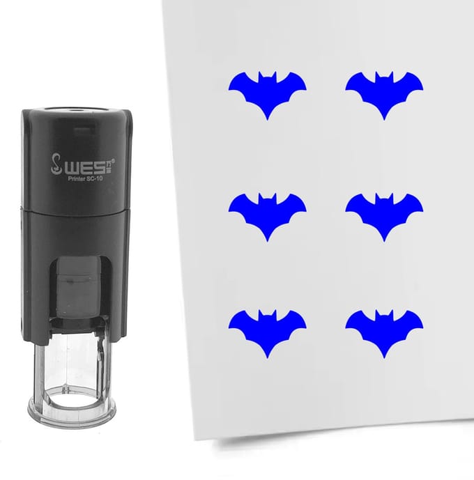 CombiCraft Stempel vleermuis 10mm rond blauwe inkt - per 1 stuk