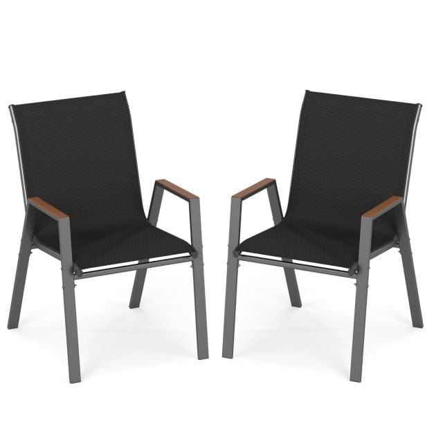 Coast Tuinstoelen Set van 2 Grijs – Stapelbare Terrasstoelen met Hoge Rugleuning – 56 x 66 x 88 cm