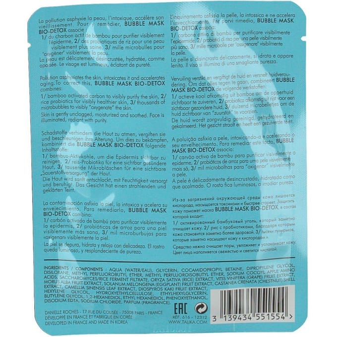 Talika Face Bubble Mask Bio-Detox The 1st Oxygenating ''Anti-Pollution'' Masker Detox