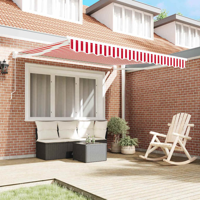 vidaXL - Uitschuifbare - luifel - Rood - en - Wit - 300 - x - 250 - cm