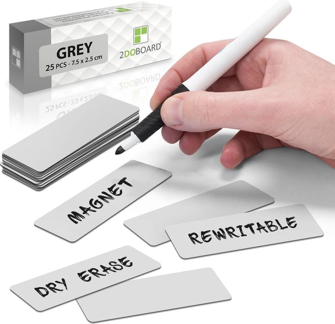 25 Whiteboard Magneten Balk 7,5 x 2,5 cm Grijs - Herschrijfbaar