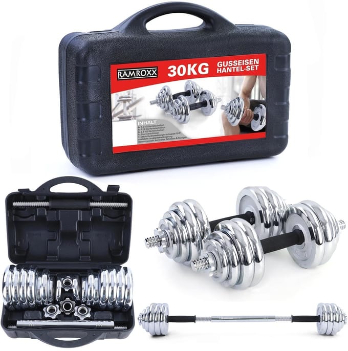 RAMROXX - Dumbbells set - halterset - 30 kg - gietijzer - chroom