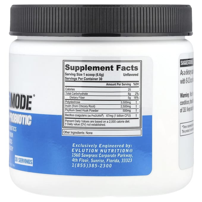 EVLution Nutrition, FiberMode, Fibres + Probiotiques, Sans saveur, 6,98 oz (198 grammes)