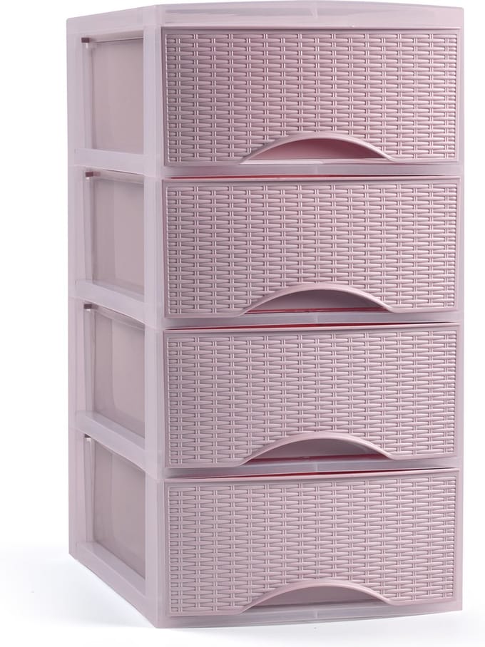 Plasticforte Ladeblokje/bureau organizer met 4 lades - roze - H34 x B18 x D25 cm