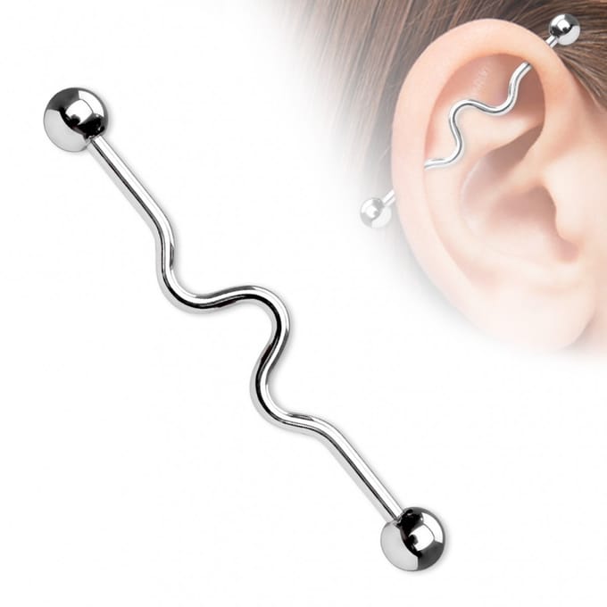 Industrial piercing wave 35mm - zilver - LMPiercings