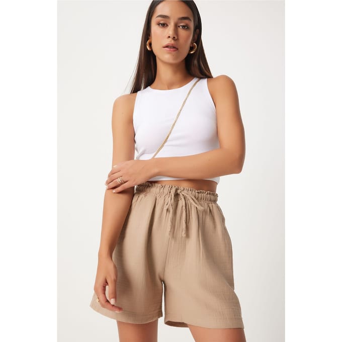Hoge Taille Wijde Been Katoenen Shorts
